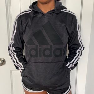ADIDAS Dark Grey Fleece Pullover Logo Hoodie